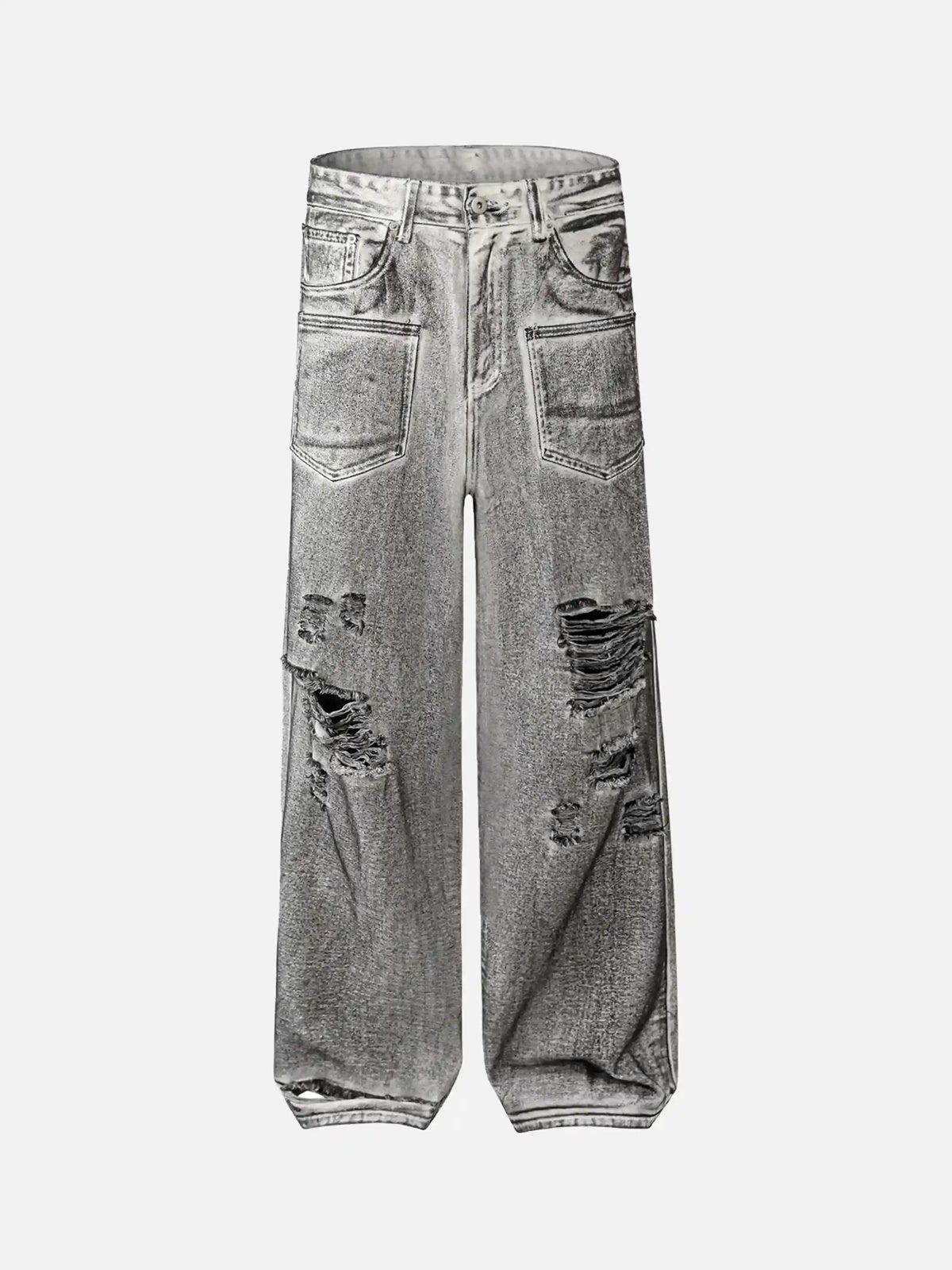 Concert Outfit Washed Distressed Multi-Pocket Ripped Jeans