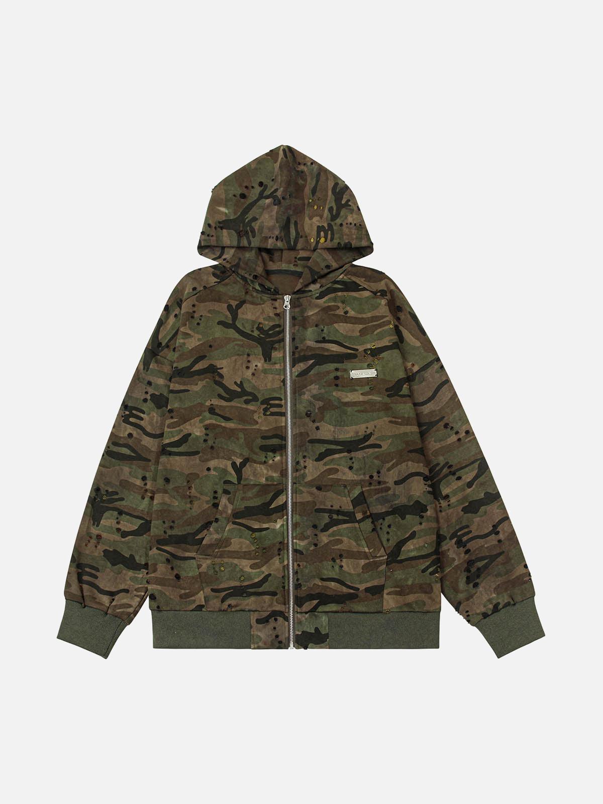 Concert Outfit Washed Distressed Zipper Hooded Jacket