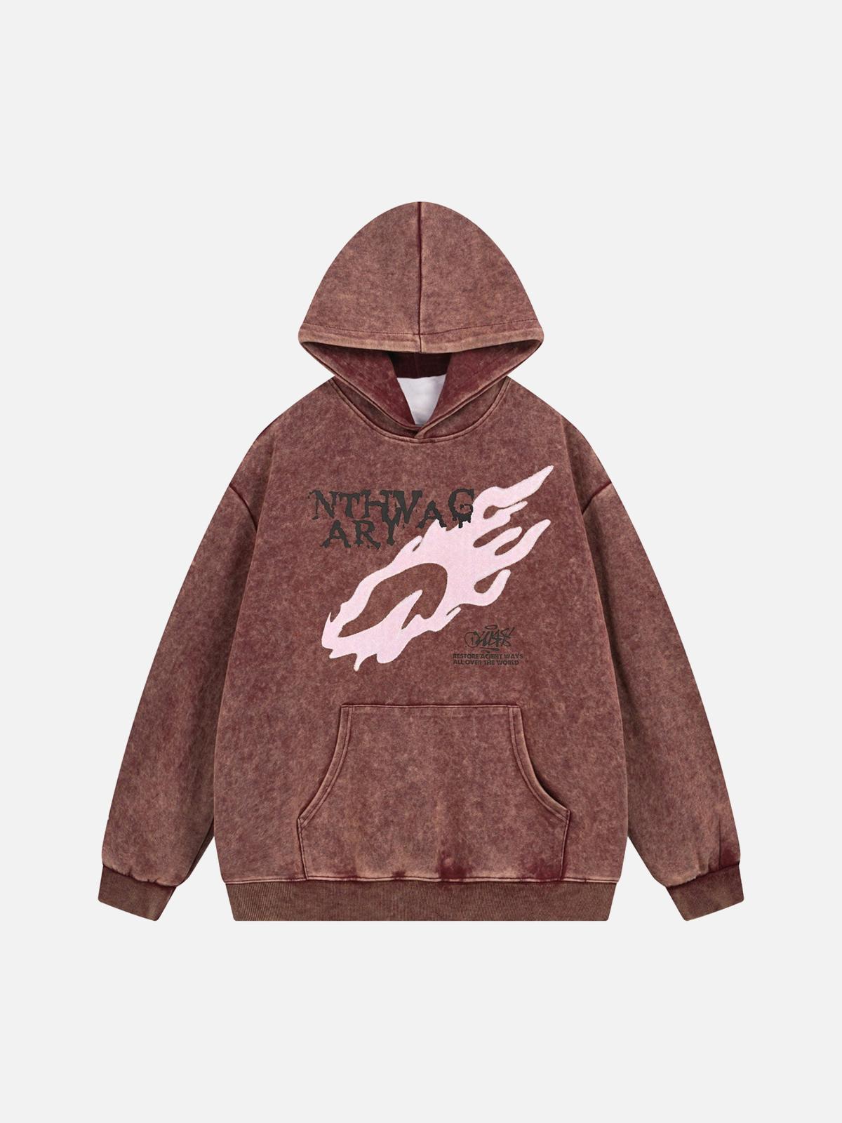Concert Outfit Washed Flame Printed Fleece Hoodie