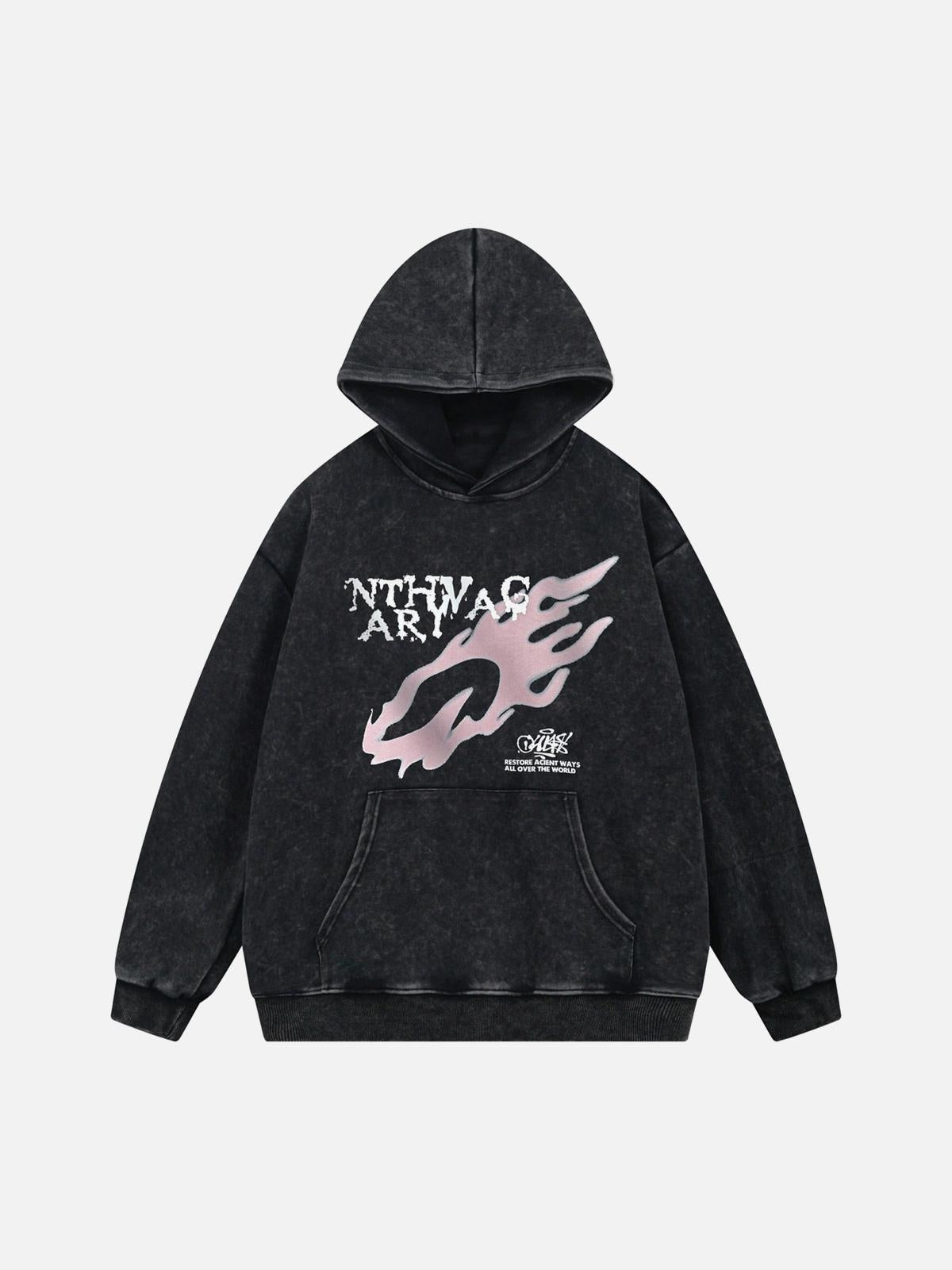 Concert Outfit Washed Flame Printed Fleece Hoodie