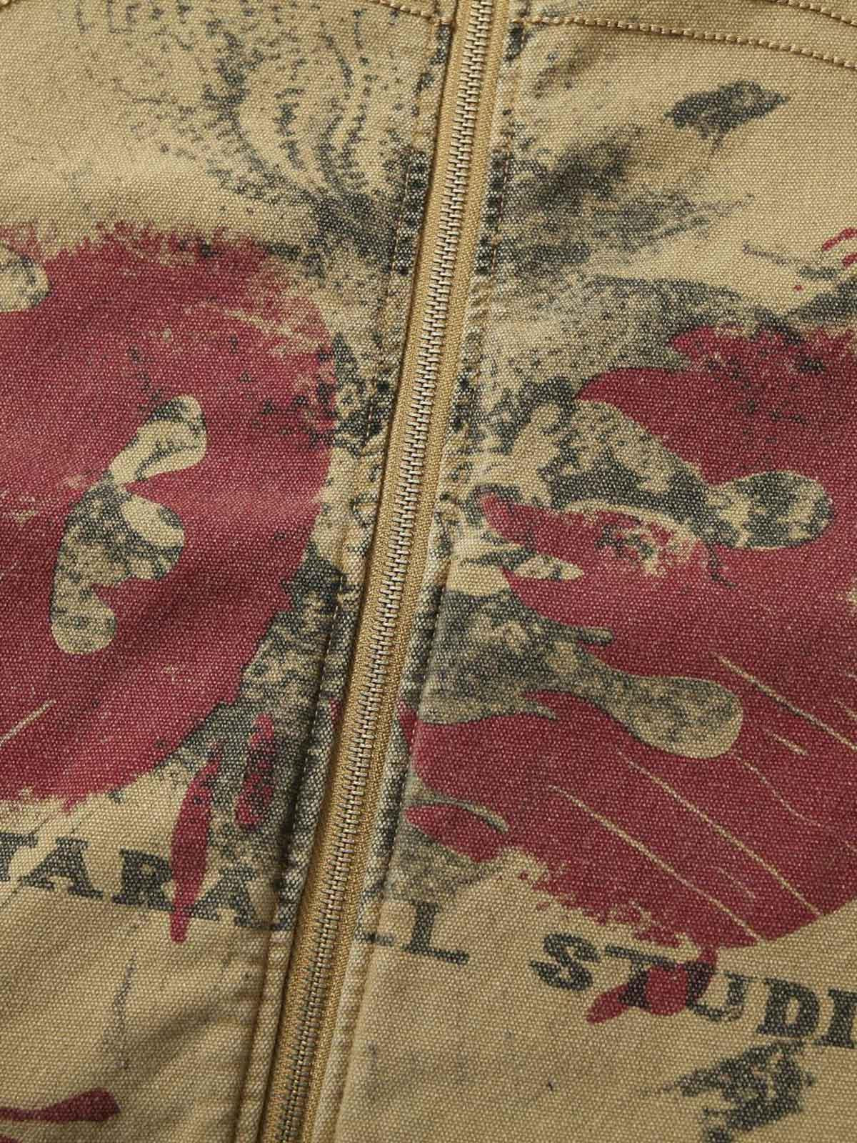 Concert Outfit Washed Graffiti Zip Up Workwear Jacket Concert Outfit Washed Graffiti Zip Up Workwear Jacket