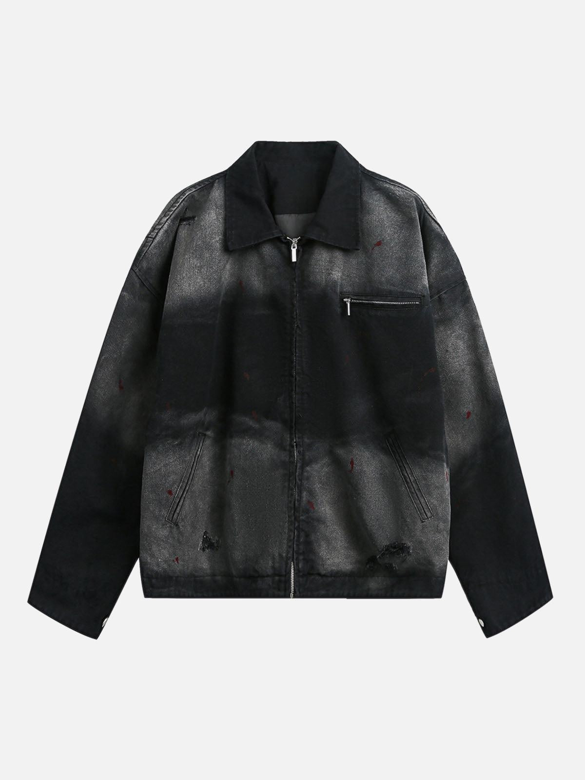 Concert Outfit Washed Ink Gradient Ripped Denim Jacket