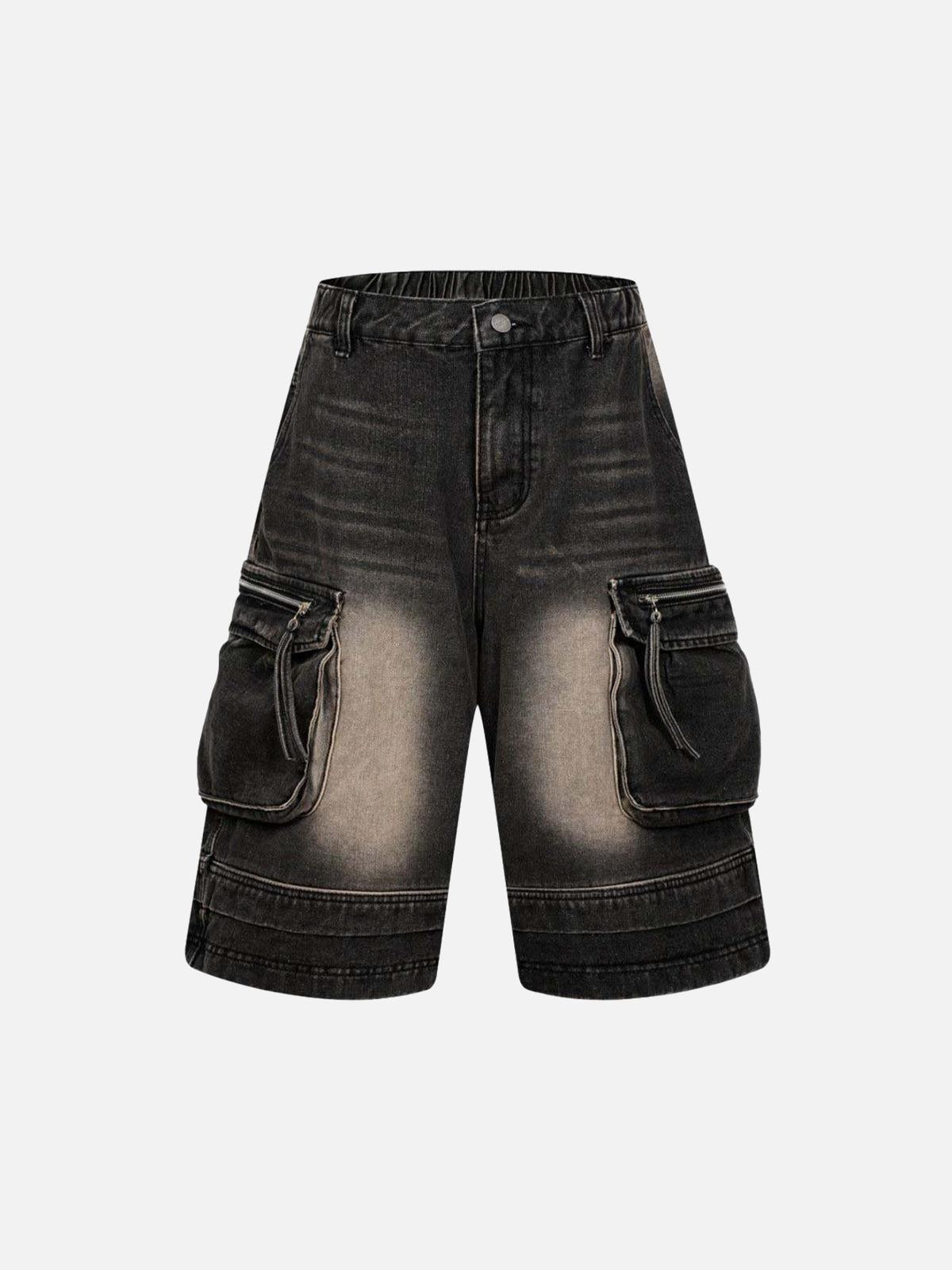 Concert Outfit Washed Multi-Pocket Denim Cargo Jorts