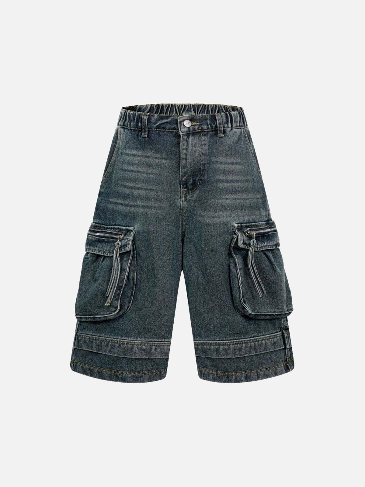 Concert Outfit Washed Multi-Pocket Denim Cargo Jorts