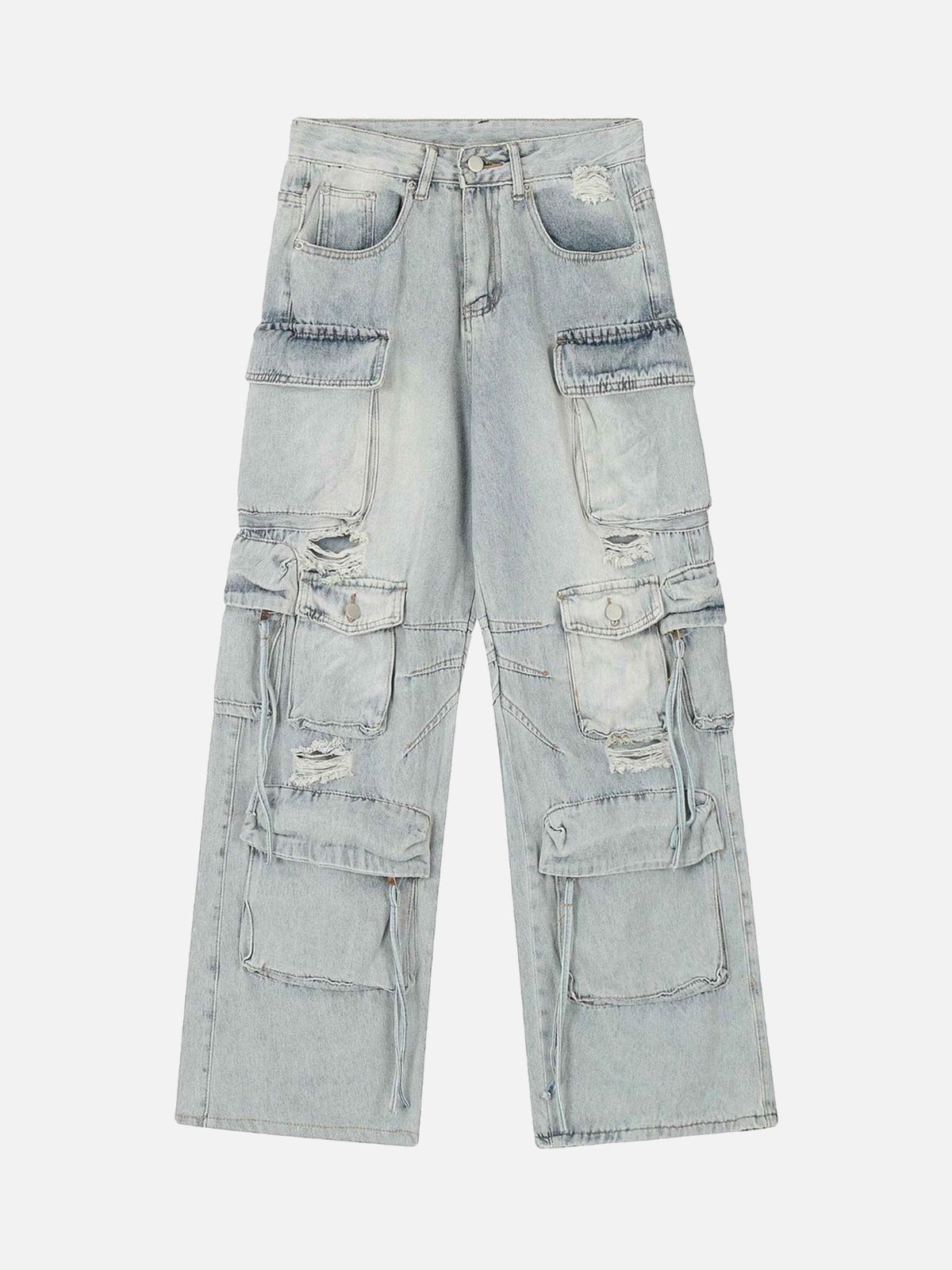 Concert Outfit Washed Multi-Pocket Work Cargo Jeans