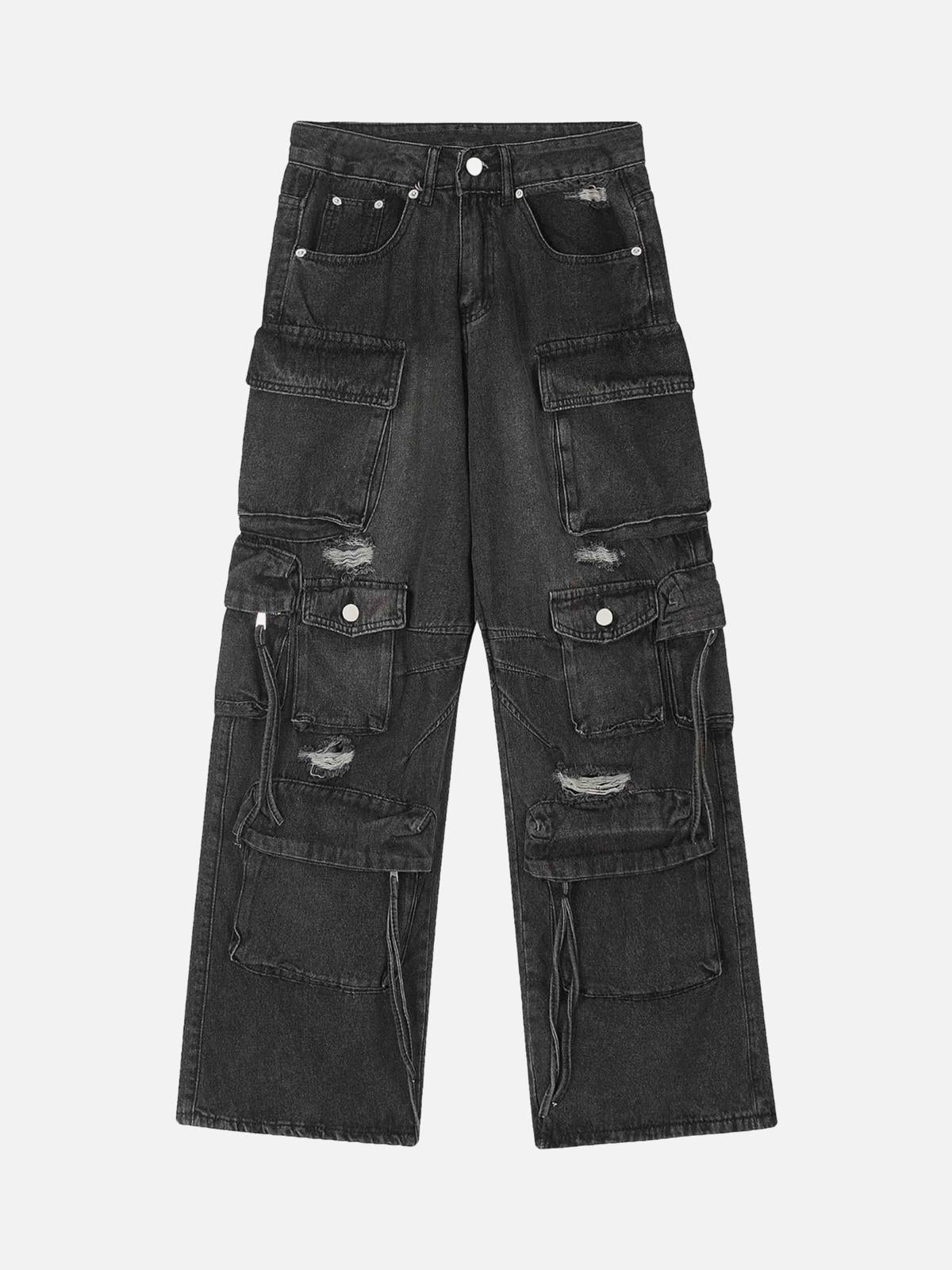 Concert Outfit Washed Multi-Pocket Work Cargo Jeans