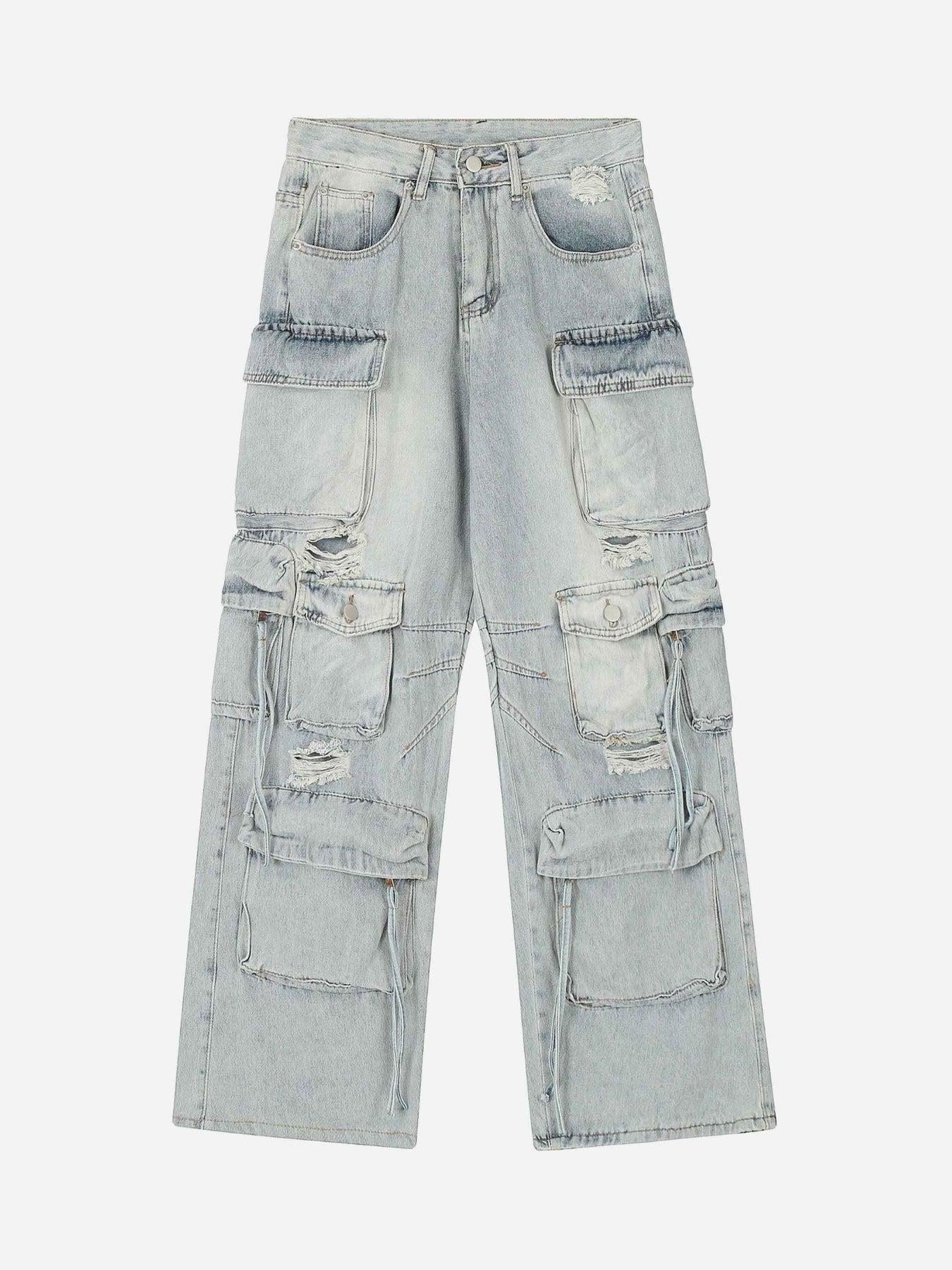 Concert Outfit Washed Multi-Pocket Work Jeans