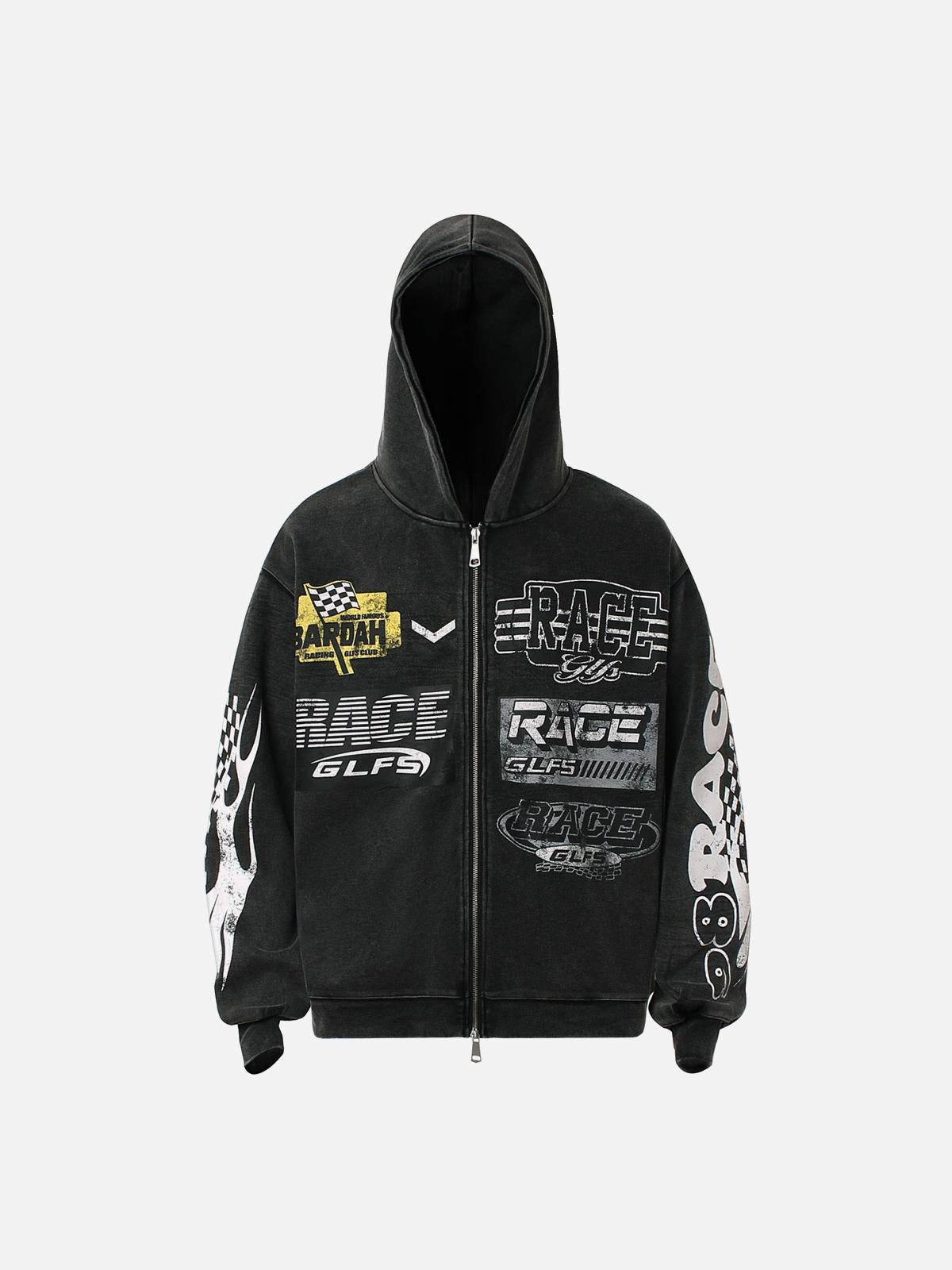 Concert Outfit Washed Racing Zip Up Hoodie