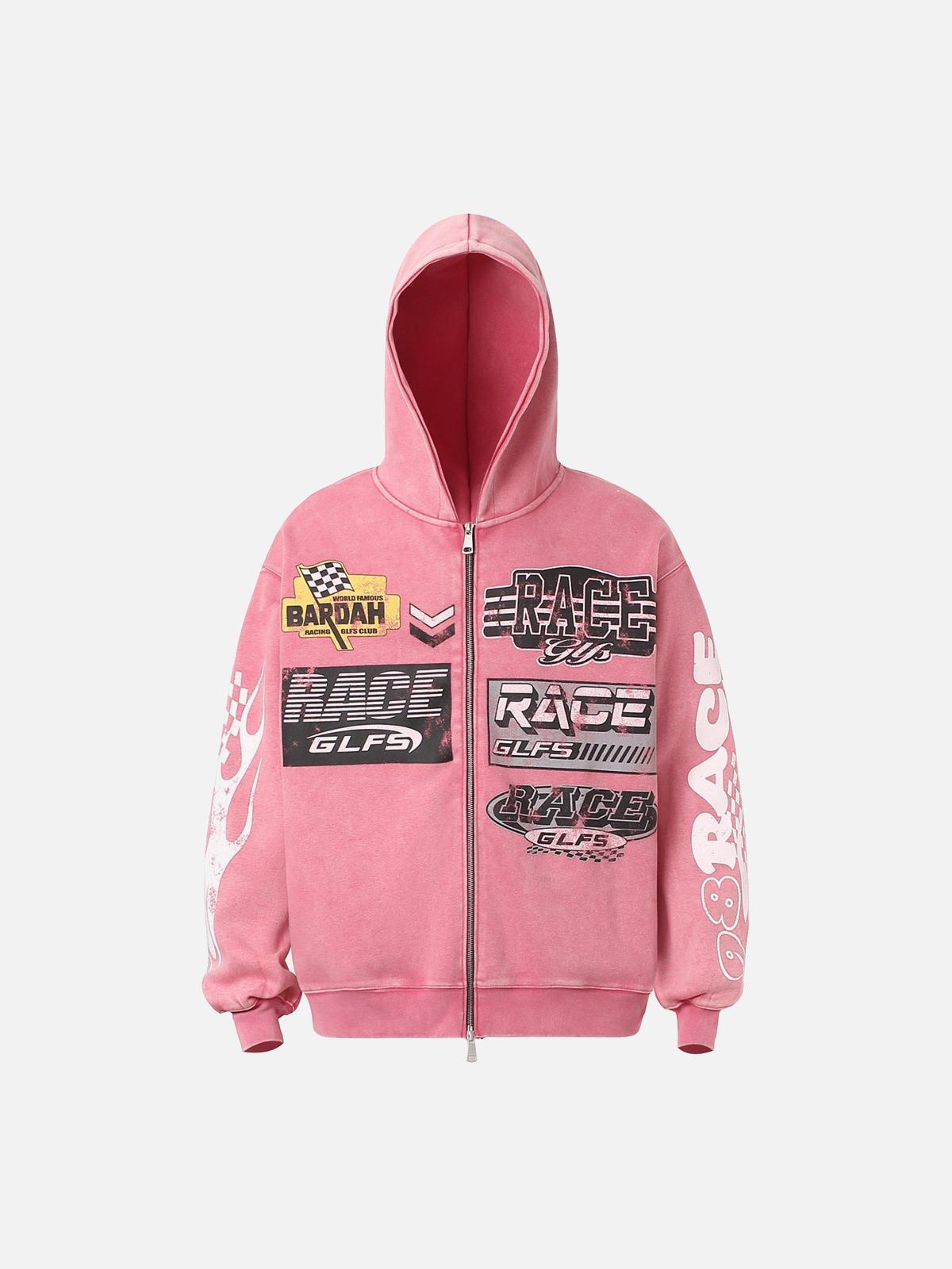 Concert Outfit Washed Racing Zip Up Hoodie