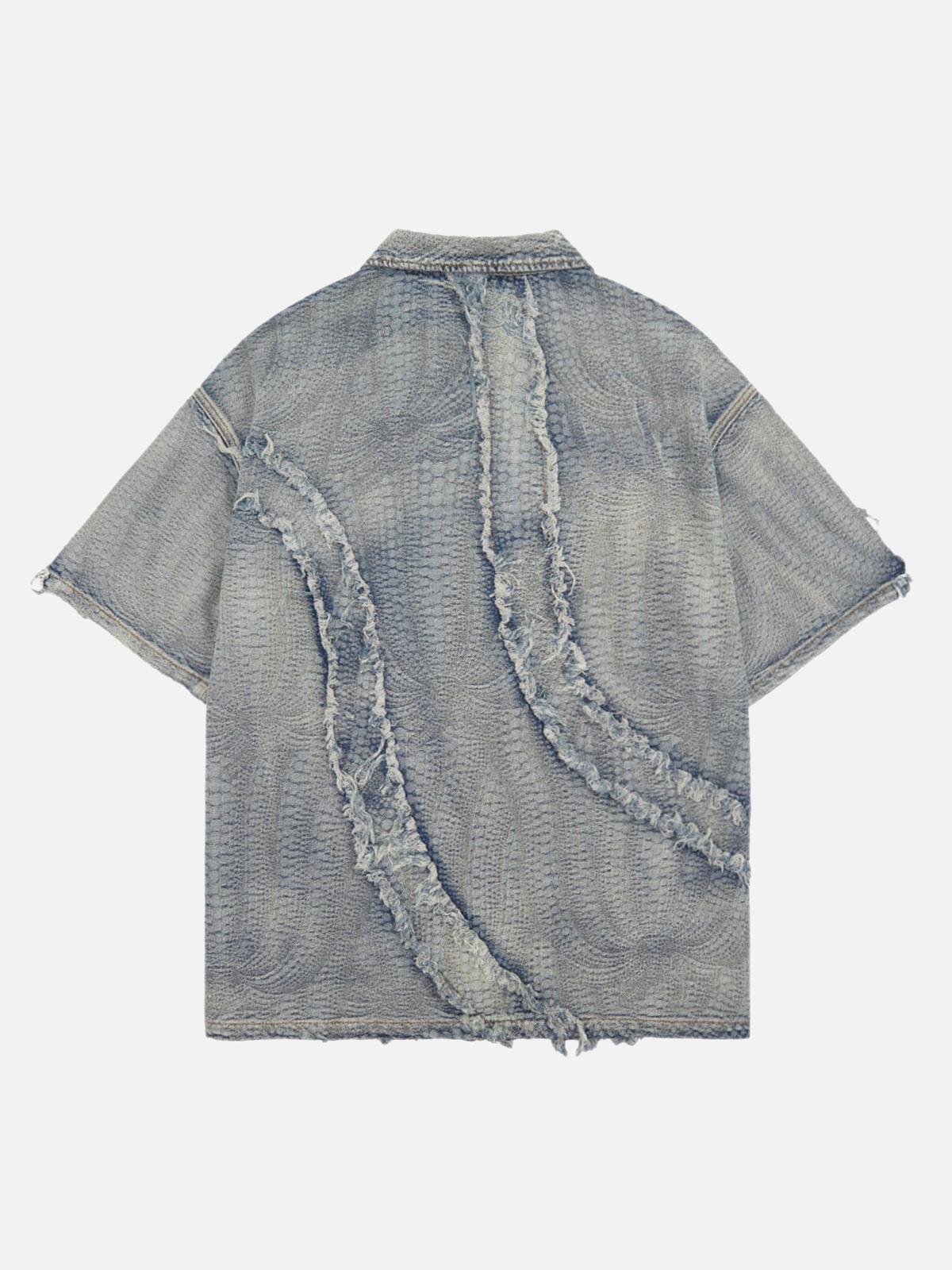 Concert Outfit Washed Raw Edge Denim Shirt