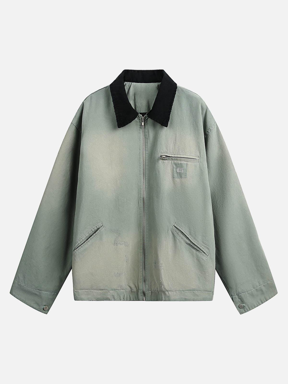 Concert Outfit Washed Ripped Gradient Zip Up Work Jacket