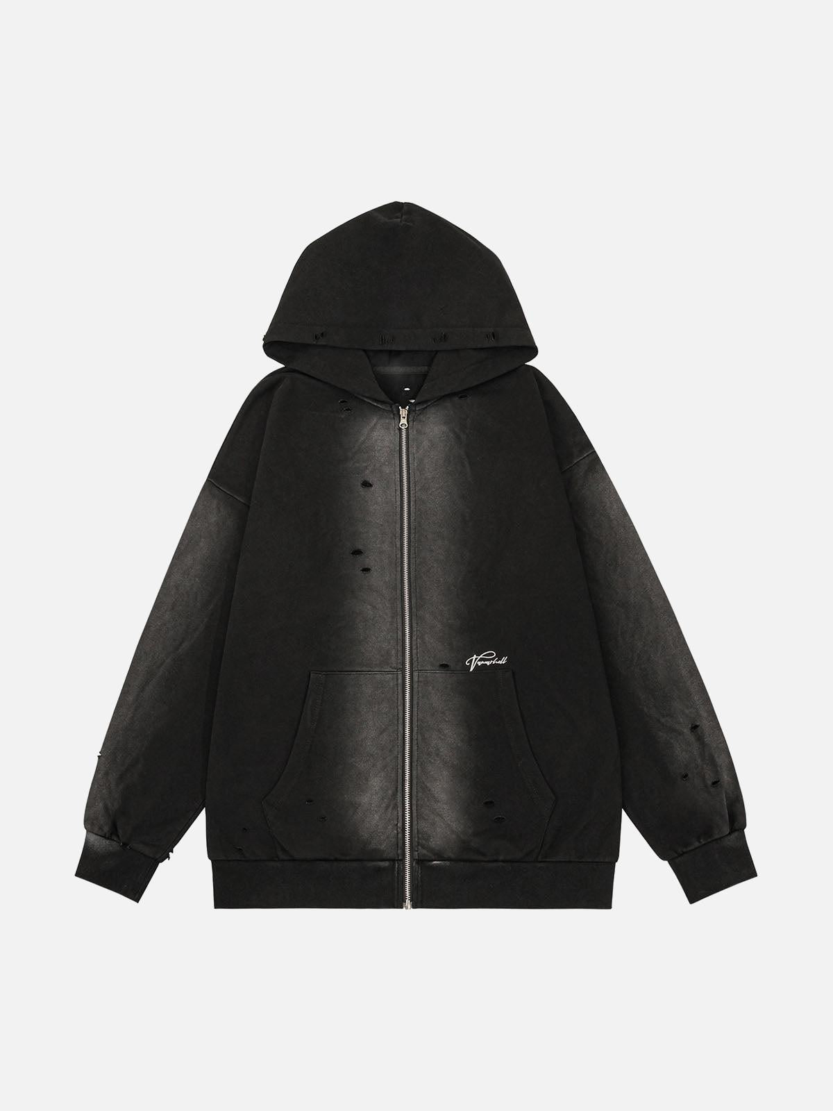 Concert Outfit Washed Ripped Zip Up Hoodie
