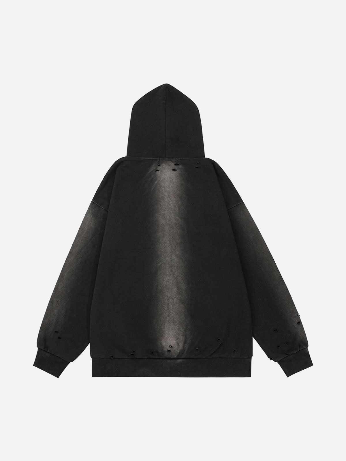 Concert Outfit Washed Ripped Zip Up Hoodie
