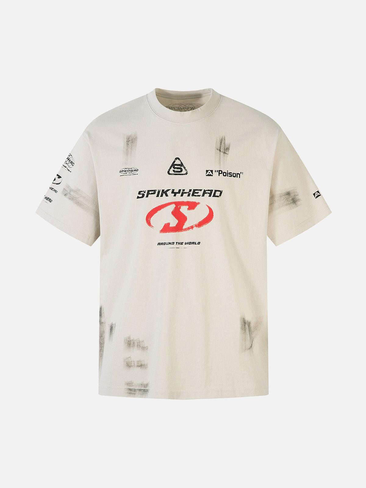 Concert Outfit Wasteland Style Heavy Dirty Dyed Print T-Shirt