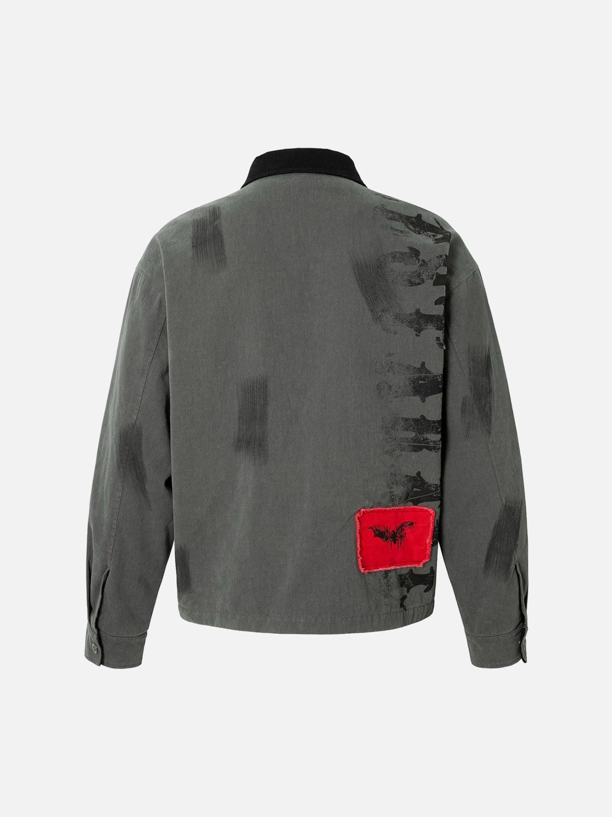 Concert Outfit Wasteland Style Portrait Print Patchwork Barn Jacket