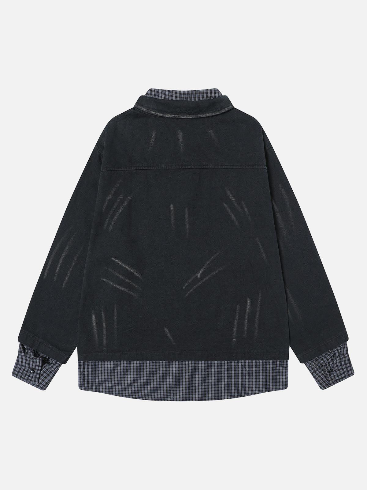 Concert Outfit Wasteland Style Retro Washed Faux Two-Piece Shirt