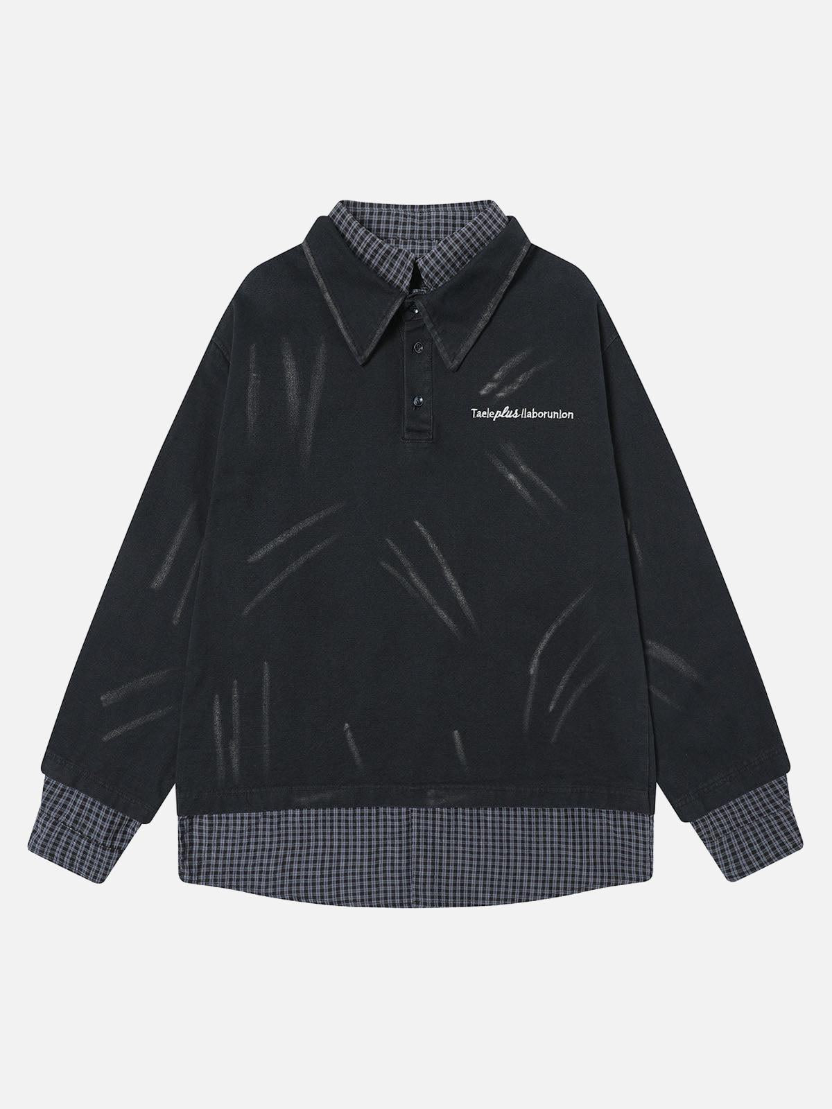 Concert Outfit Wasteland Style Retro Washed Faux Two-Piece Shirt