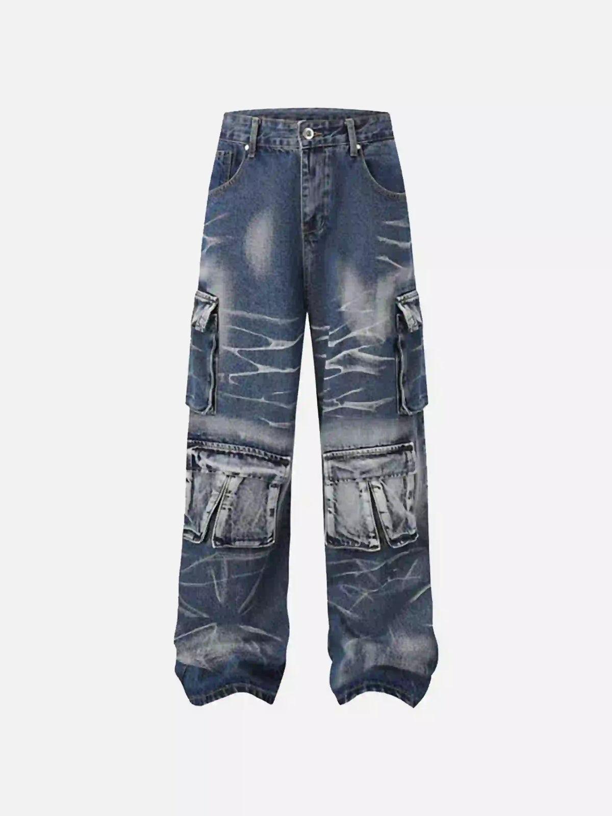 Concert Outfit Water Ripple Multi-Pocket Cargo Jeans