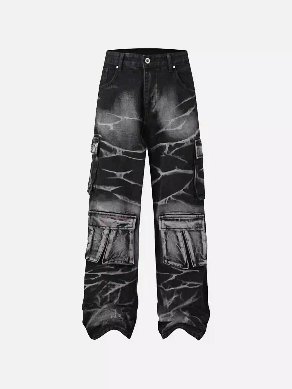 Concert Outfit Water Ripple Multi-Pocket Cargo Jeans
