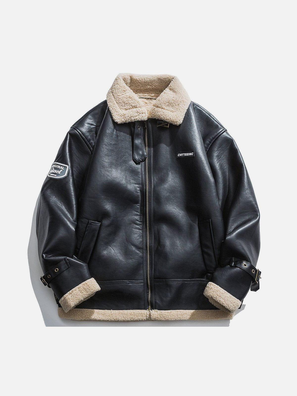 Concert Outfit Zipper Lapel PU Borg Jacket