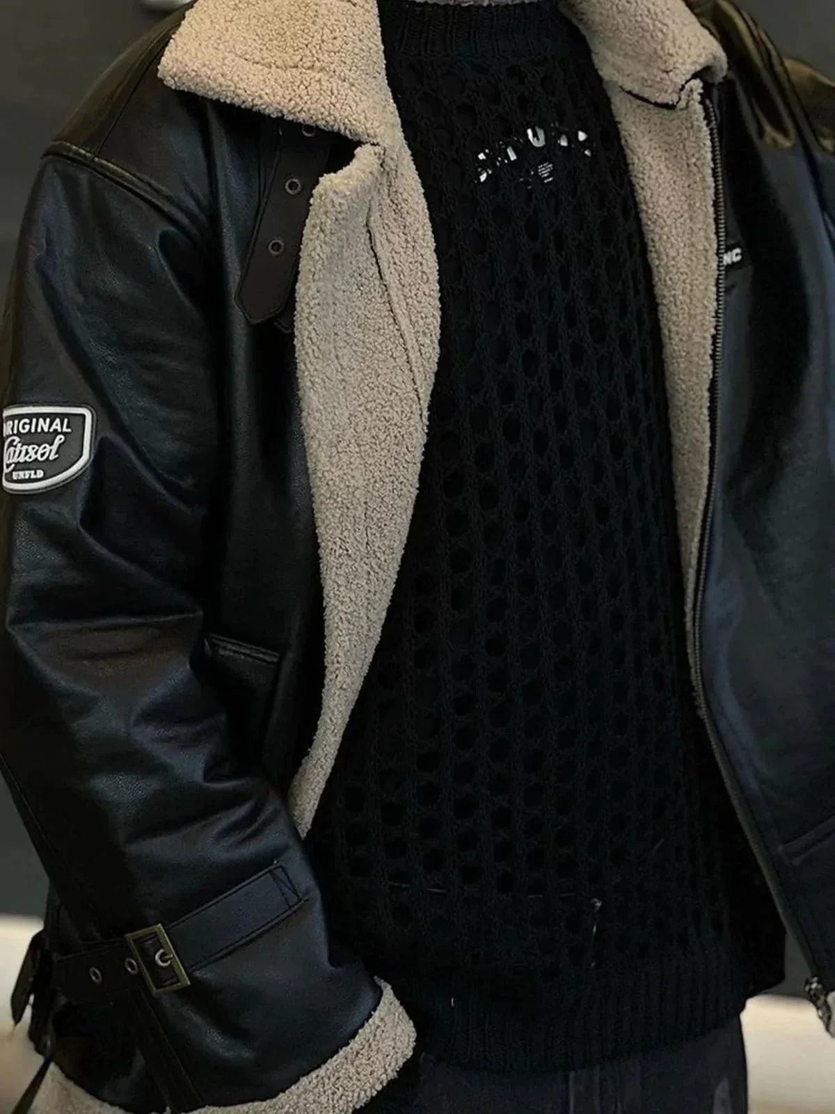 Concert Outfit Zipper Lapel PU Borg Jacket