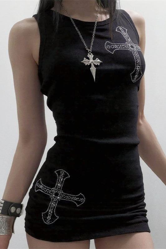 Concert- Ready, Rhinone Cross Gothic Dress - Concert Outfit