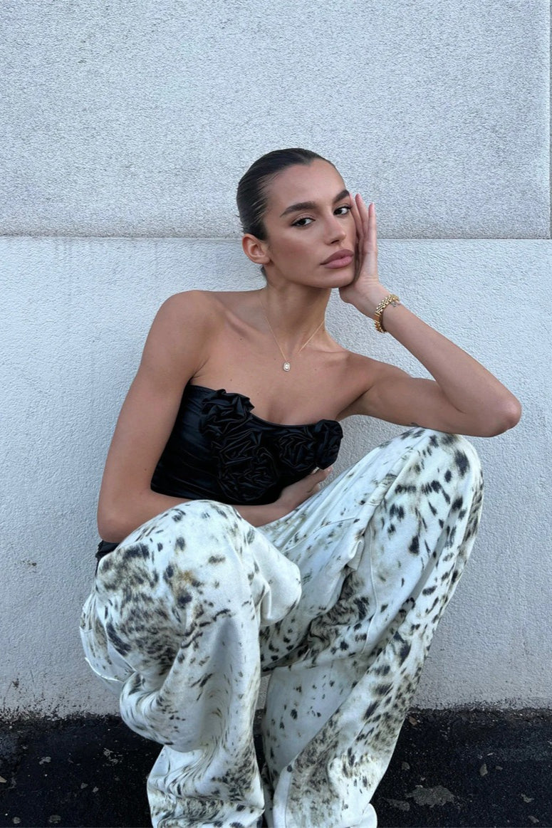 Concert-Ready, Vintage Washed Leopard Wide Leg Jeans