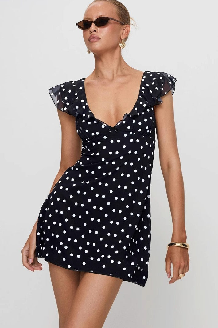 Chic Going Out Outfits: Polka Dot Mesh A-line Mini Dress for Stylish Nights