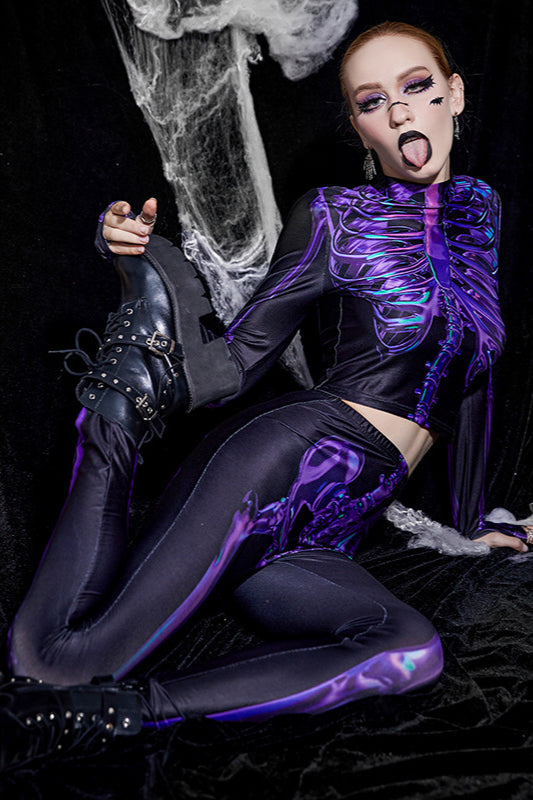 Gothic Street Style: Core Winter Outfit with Long Sleeve Top and Pants Set