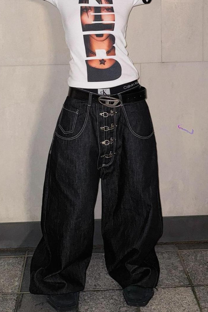 Core Aesthetics Must-Haves, Washed Button Fly Wide Leg Jeans