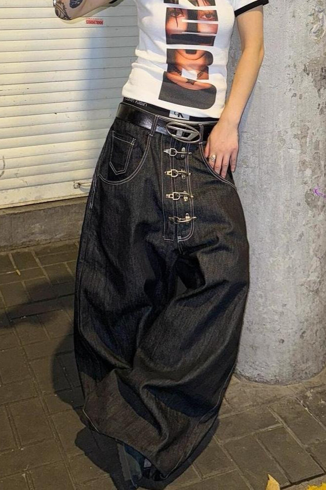 Core Aesthetics Must-Haves, Washed Button Fly Wide Leg Jeans