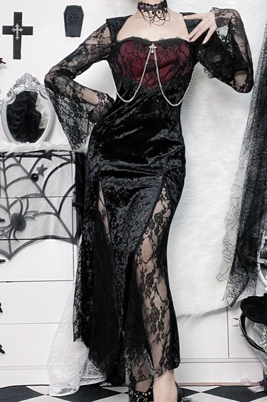 Core S Outfits, Lace Sleeve Split Gothic Dress - Outfit Ideas