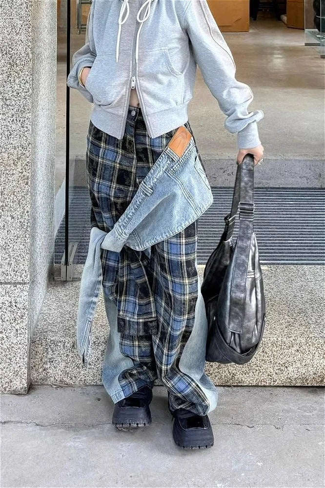 Going Outconcert Outfit Po, Plaid Patchwork High Waist  - Going Out Outfits