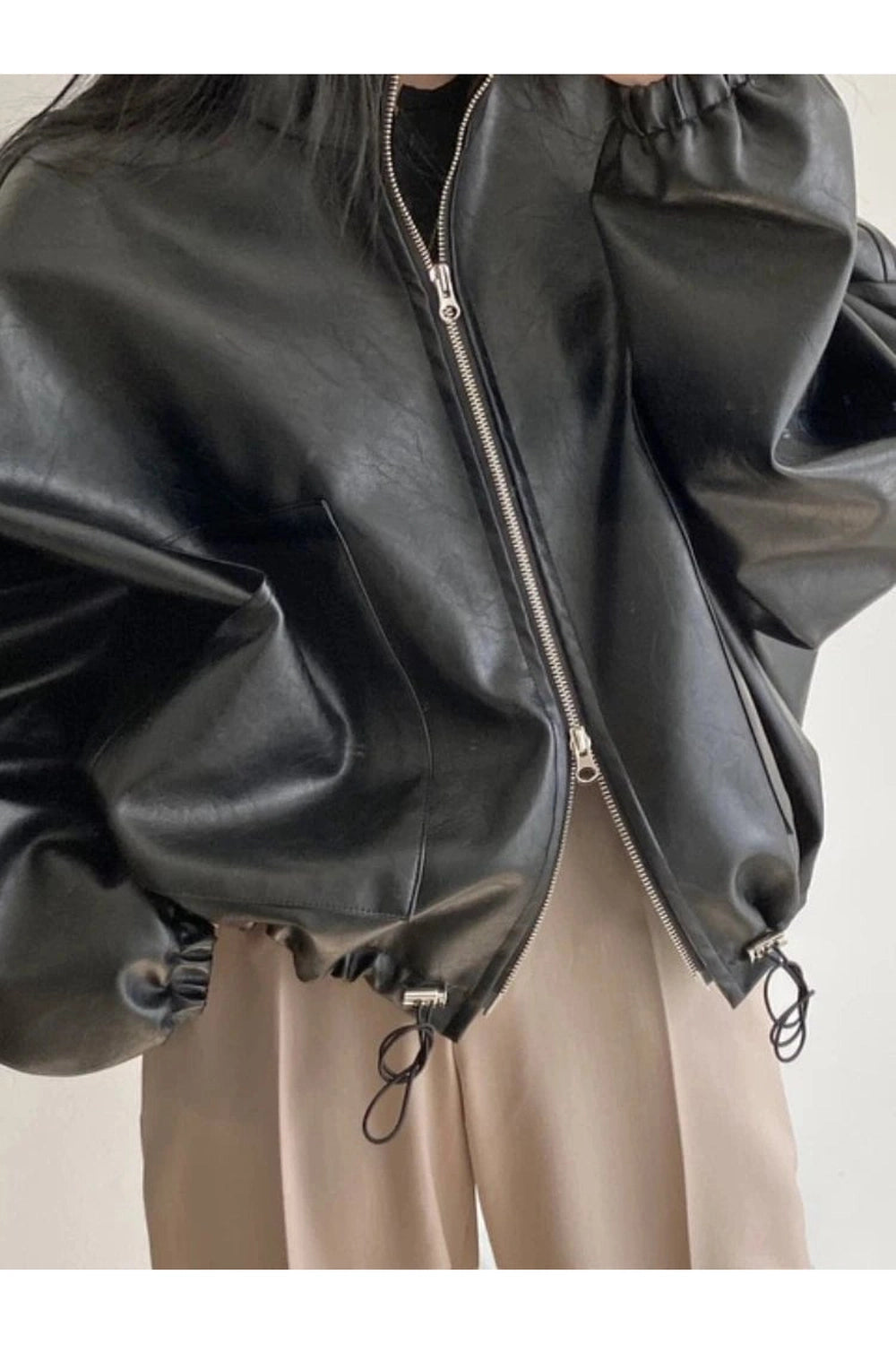 New Style Trends - Aesthetic Fall Oversized Faux Leather Bomber Jacket - Outfit Ideas