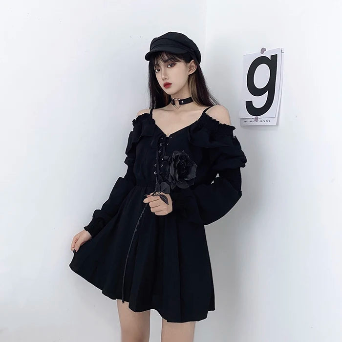 New Style Trends - Alt Black Long Sleeve Gothic Dress - Outfit Ideas