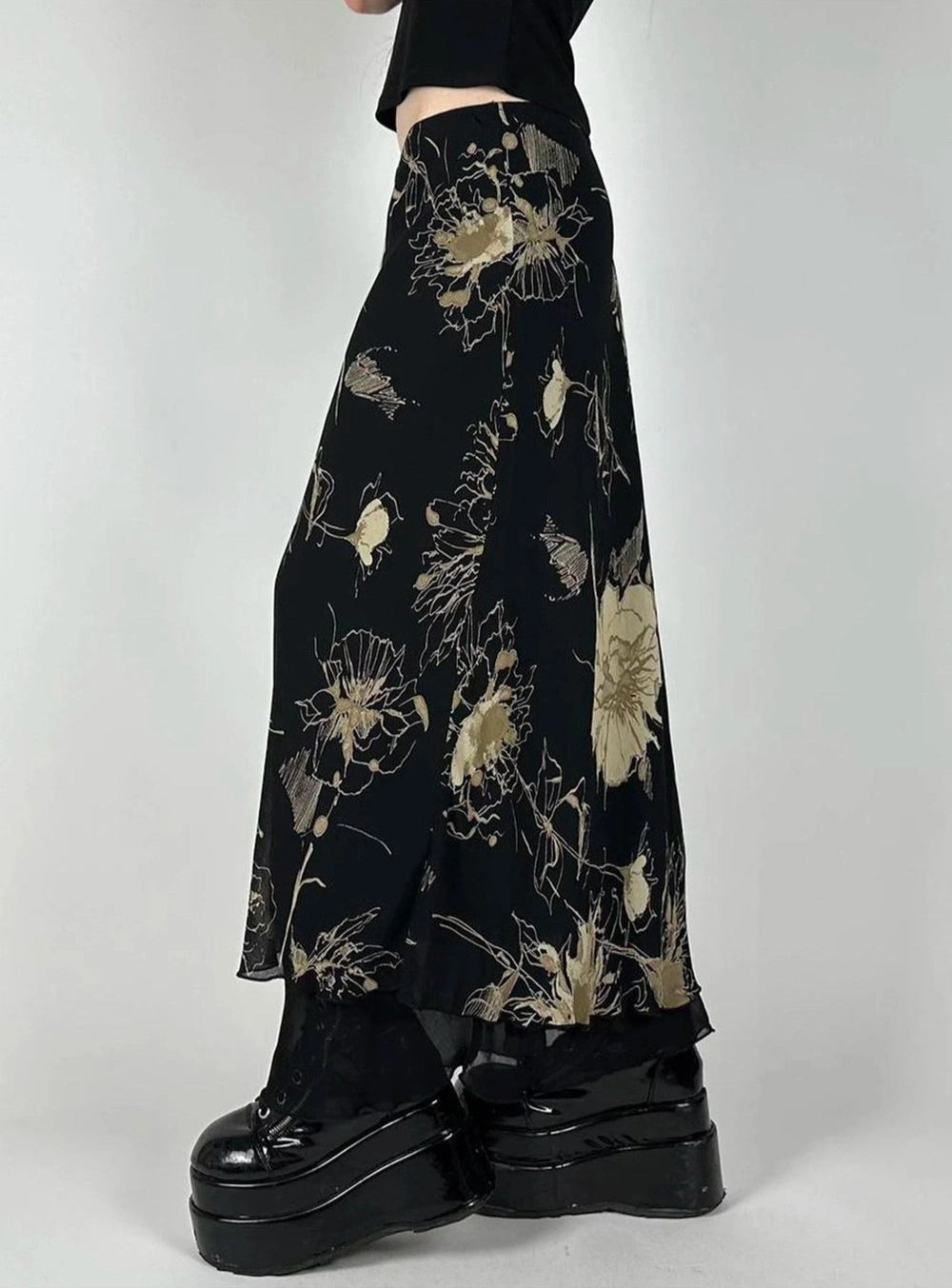 New Style Trends - Alt Edgy Midnight Floral Maxi Skirt - Outfit Ideas