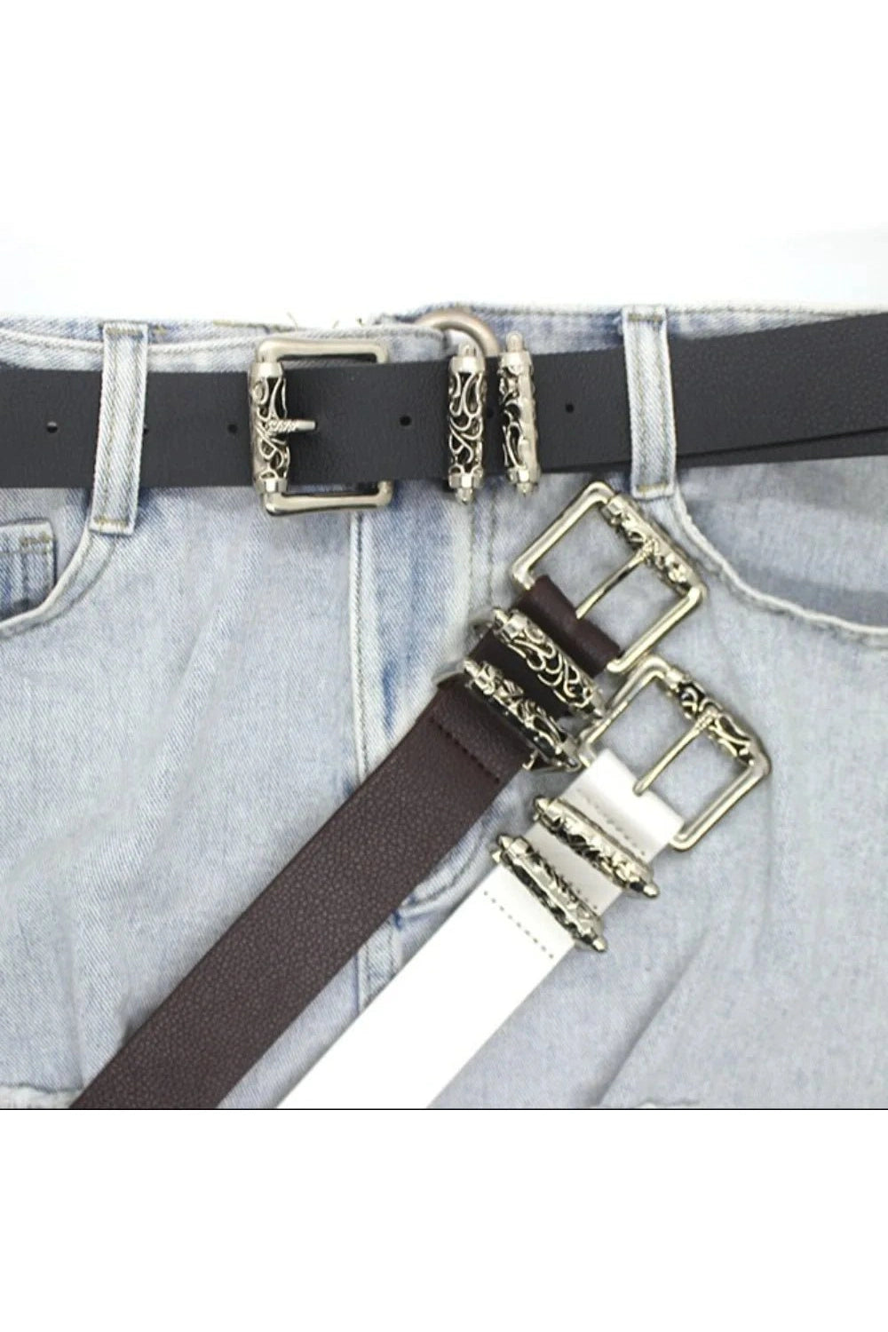 New Style Trends - Alt Goth Silver Buckle White Belt - Outfit Ideas New Style Trends - Alt Goth Silver Buckle White Belt - Outfit Ideas