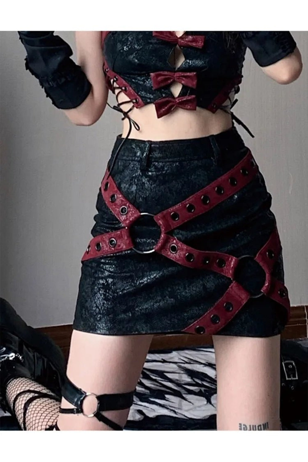 New Style Trends - Alt Red & Black PU Leather Mini Skirt - Outfit Ideas