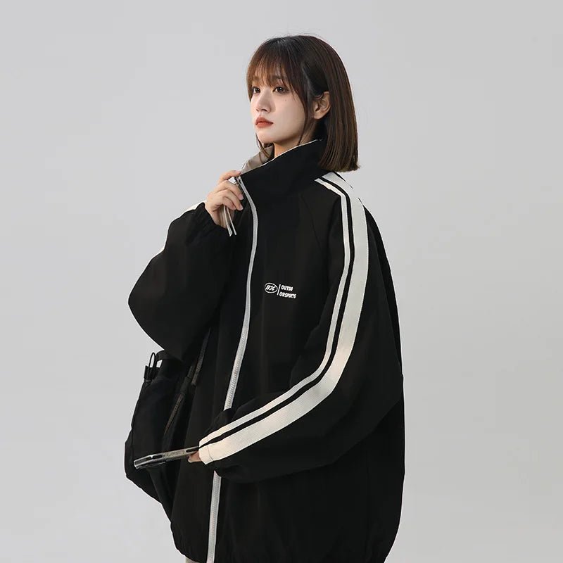New Style Trends - Black Striped Y2k Oversized Track Jacket - Outfit Ideas New Style Trends - Black Striped Y2k Oversized Track Jacket - Outfit Ideas