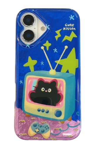 New Style Trends - Blue Retro Cat TV Kawaii iPhone Case - Outfit Ideas