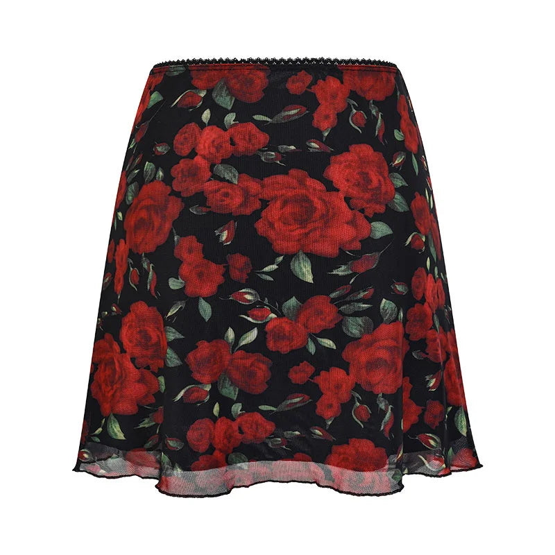 New Style Trends - Coquette Crimson Bloom Sheer Skirt - Outfit Ideas