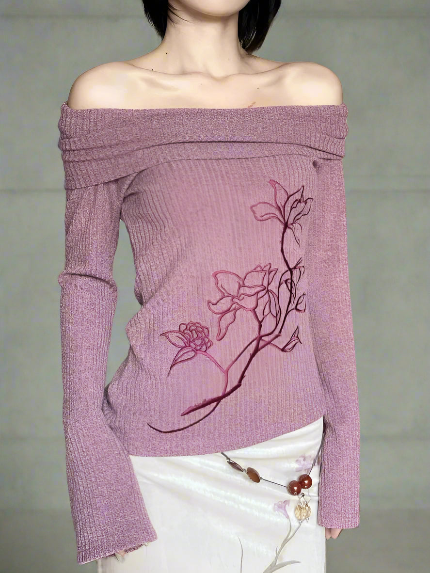 New Style Trends - Coquette Embroidered Off-Shoulder Knit Top - Outfit Ideas