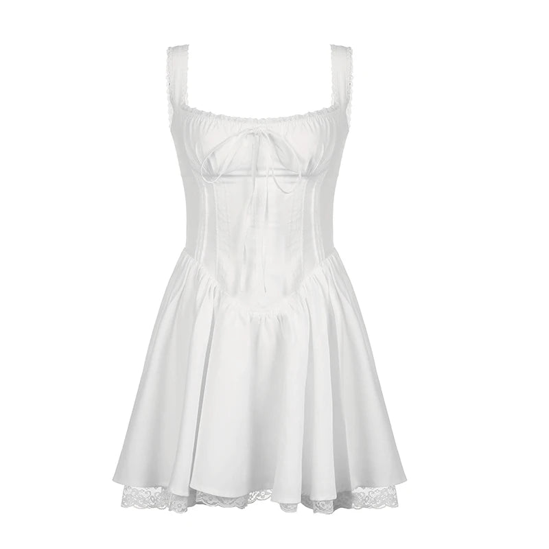 New Style Trends - Coquette Lace Panel A-line White Dress - Outfit Ideas