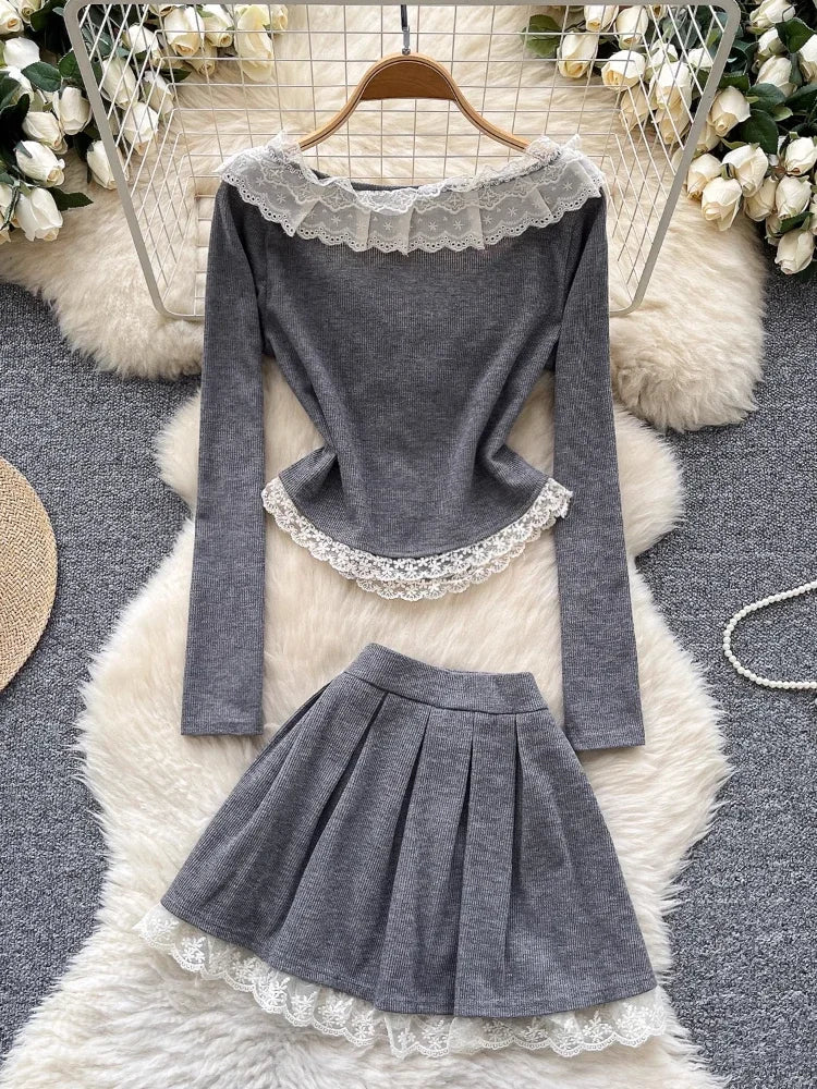 New Style Trends - Coquette Long Sleeve Grey Outfit - Outfit Ideas