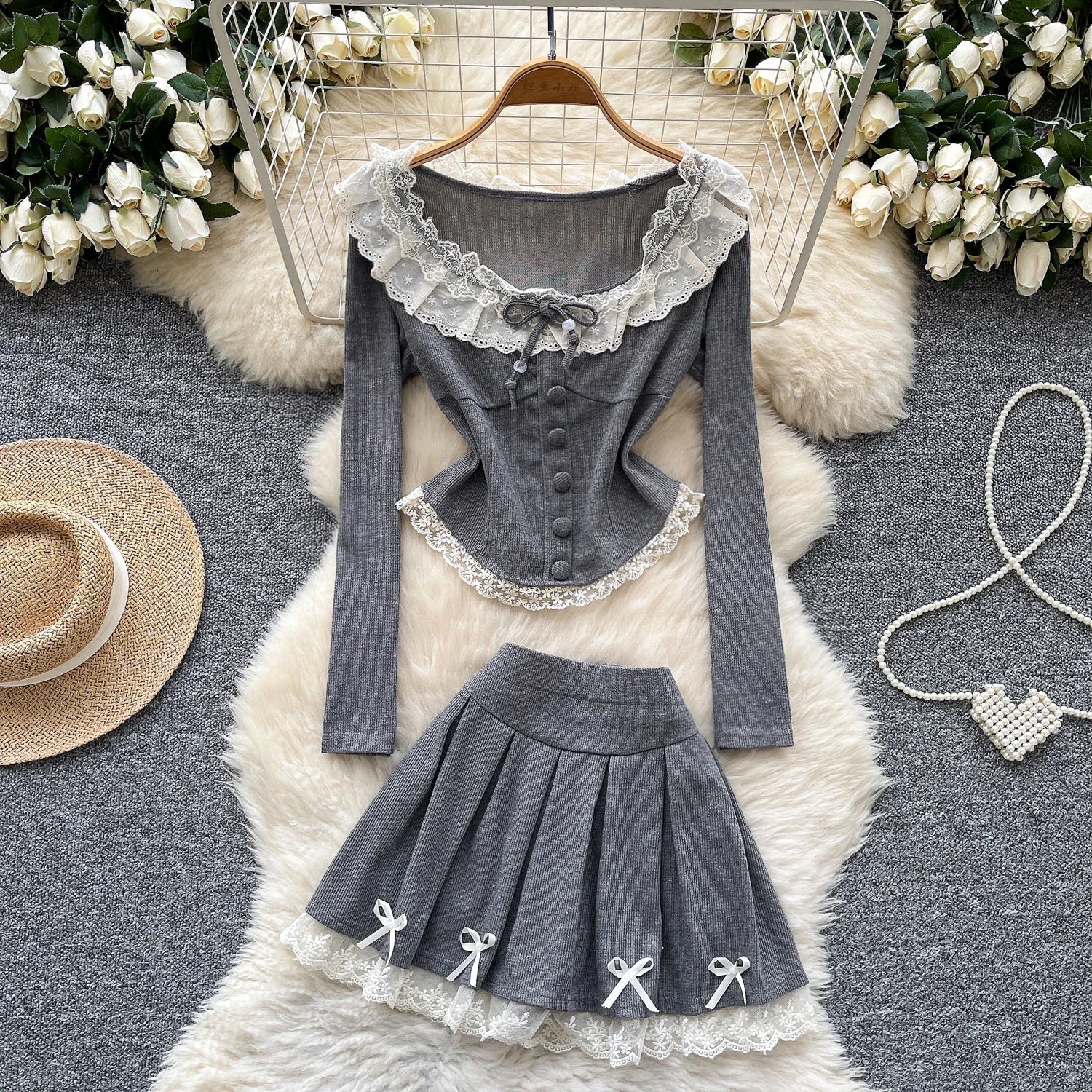 New Style Trends - Coquette Long Sleeve Grey Outfit - Outfit Ideas