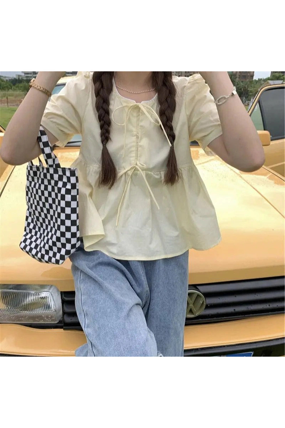 New Style Trends - Coquette Ruffles Lace-up Blouse - Outfit Ideas