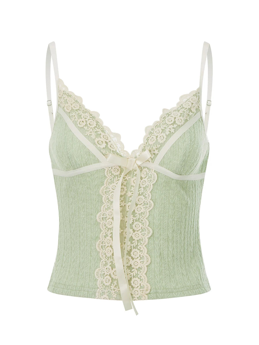 New Style Trends - Coquette Sage Blossom Ribbon Top - Outfit Ideas
