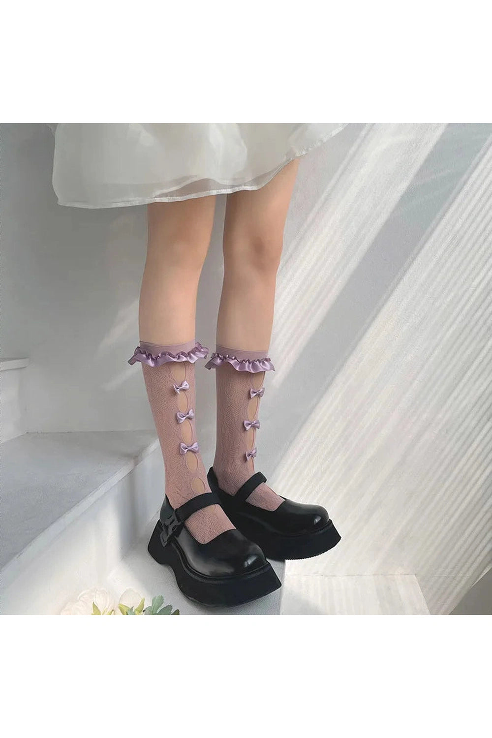 New Style Trends - Coquette Sheer Mesh Bowknot Socks - Outfit Ideas
