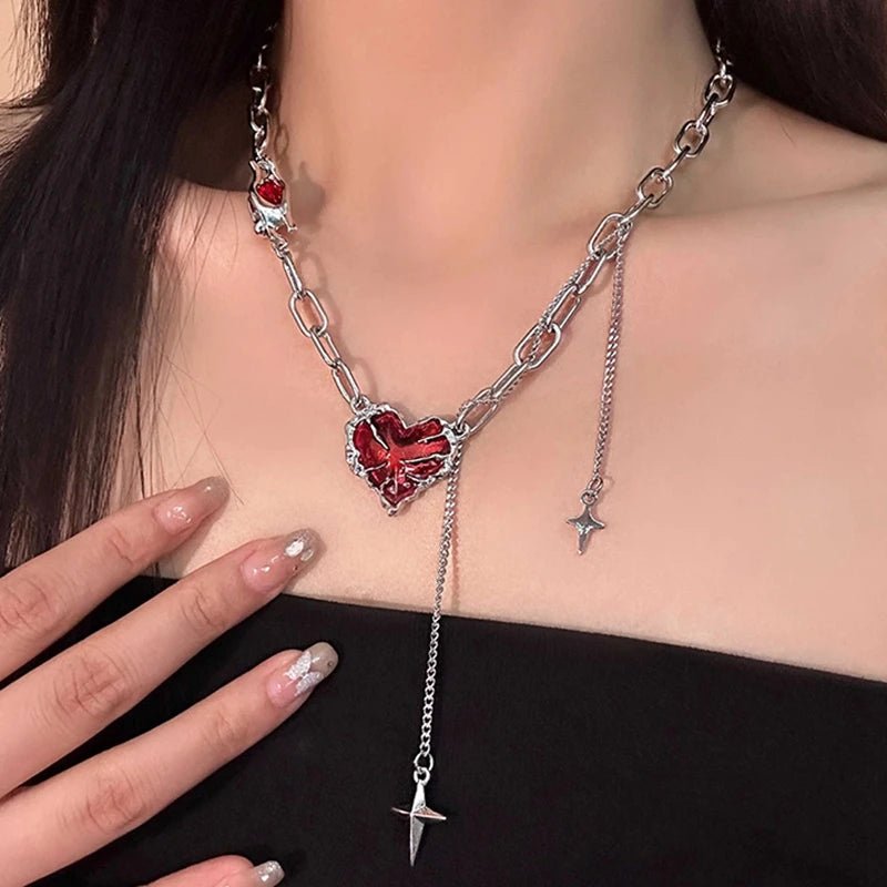 New Style Trends - Crimson Shattered Alt Goth Heart Necklace - Outfit Ideas