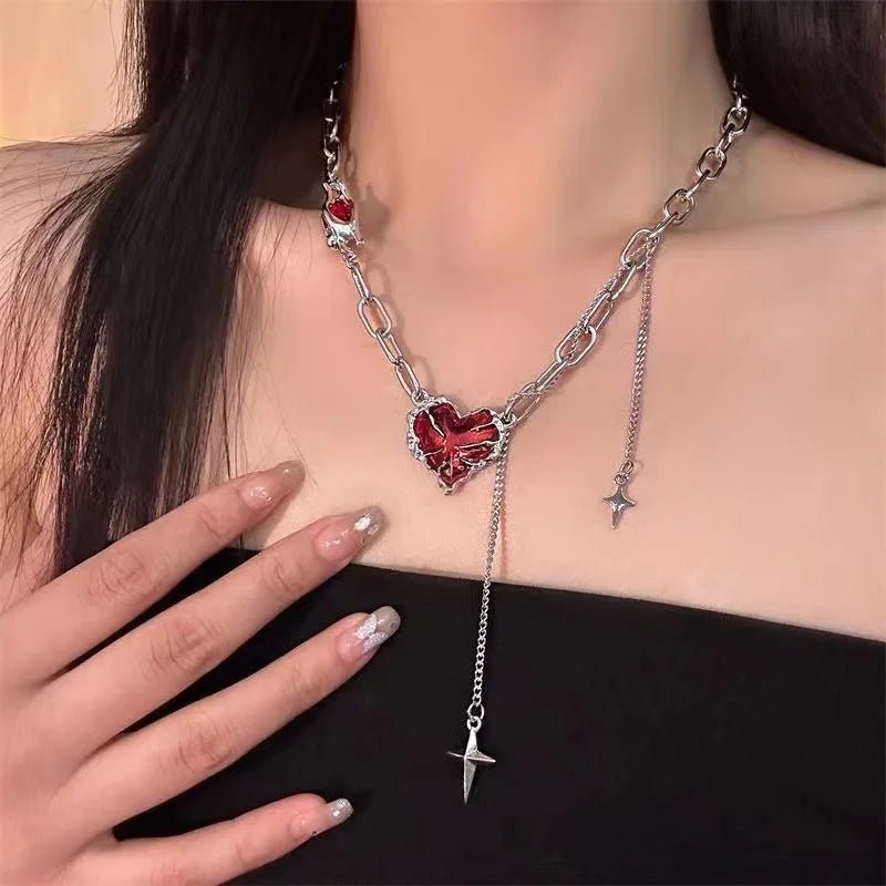 New Style Trends - Crimson Shattered Alt Goth Heart Necklace - Outfit Ideas